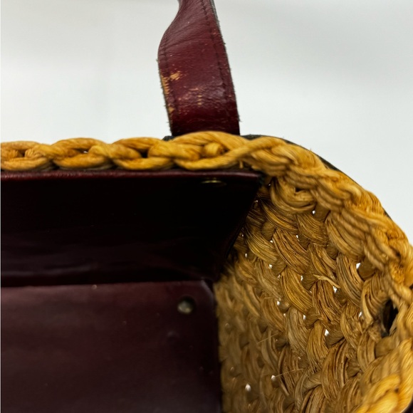 RARE Vintage 60s/70s ETIENNE AIGNER Handmade Straw Leather Satchel Handbag - Picture 12 of 14